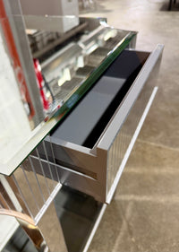 Modern Hollywood Regency Mirrored Side Table – Stepped Deco Design