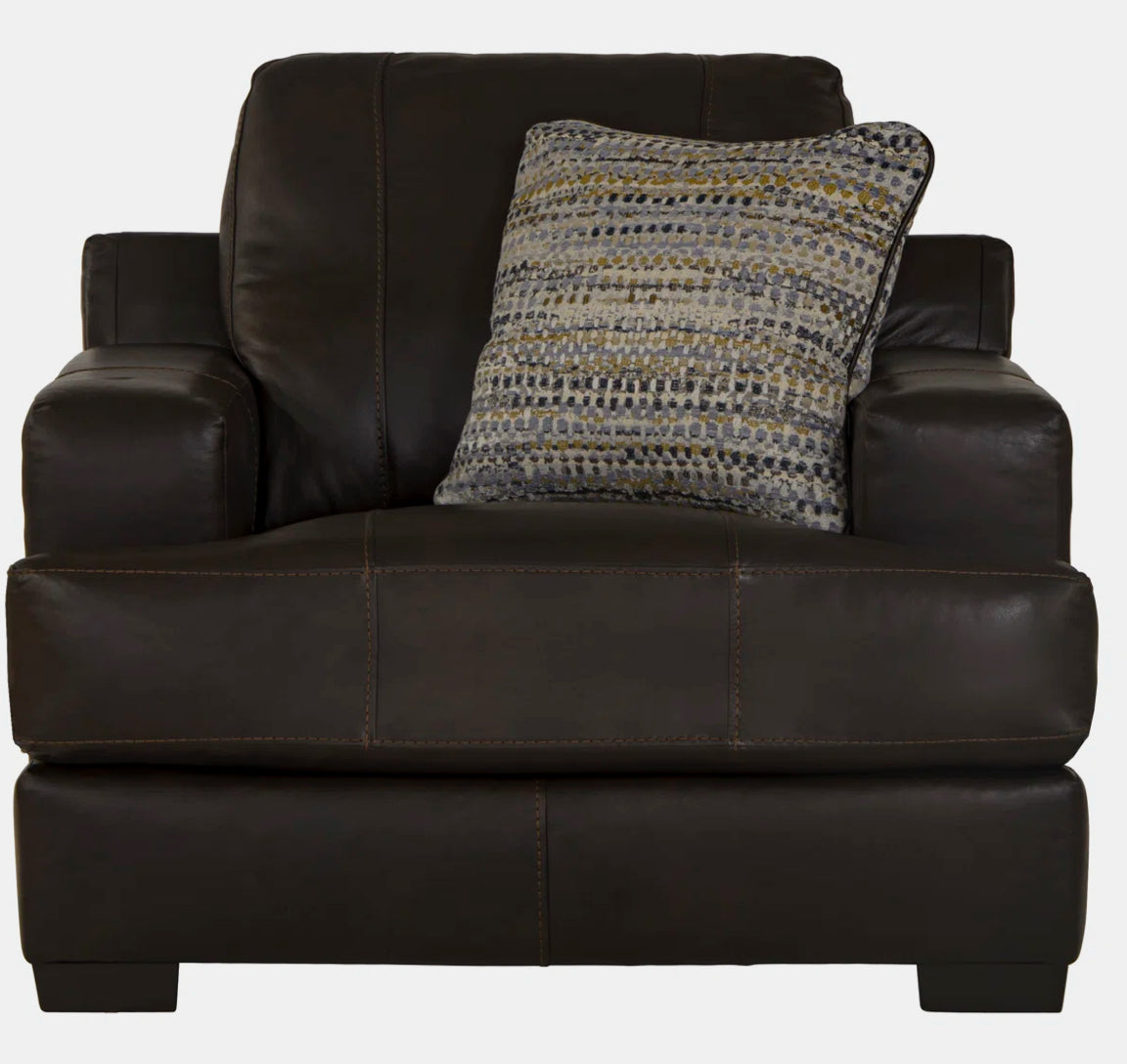 Dark Brown Italian Leather Chair with Decorative Cushion