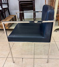 Modernist Minimalism: Polished Chrome & Black Upholstered Accent Armchair