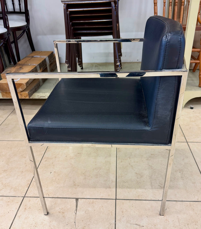 Modernist Minimalism: Polished Chrome & Black Upholstered Accent Armchair