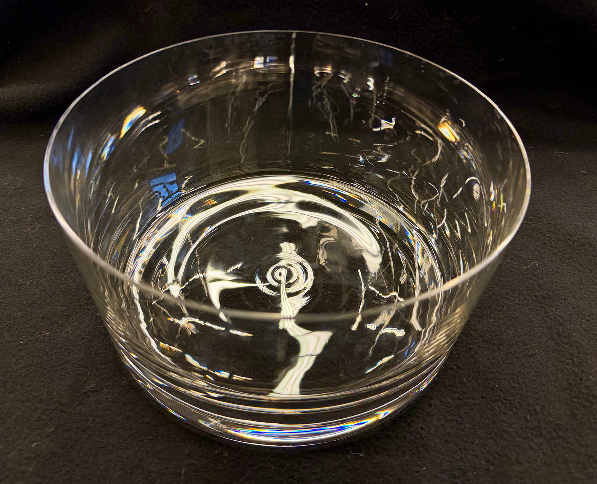 Modernist Heavyweight Crystal Cylinder Centerpiece Bowl – Minimalist Clear Art Glass Statement Piece