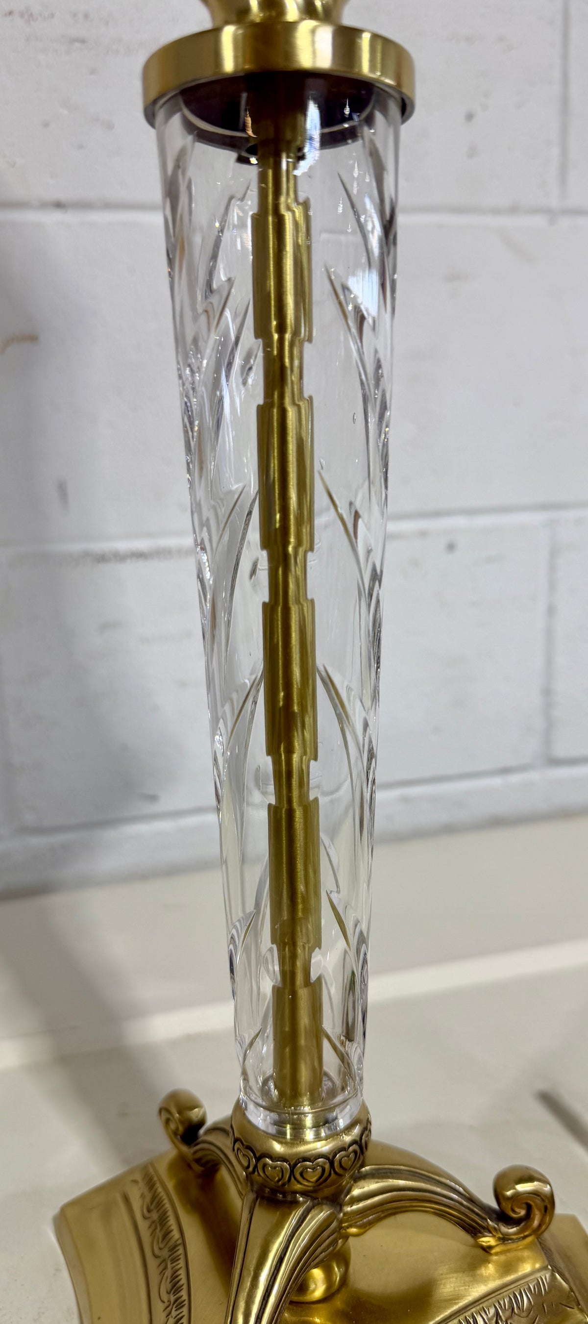 Vintage Cut Crystal and Brass Accent Table Lamp with Textured Fabric Shade