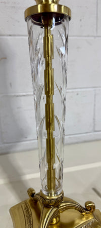 Vintage Cut Crystal and Brass Accent Table Lamp with Textured Fabric Shade