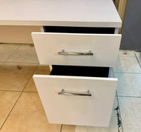 Sleek Modern White Executive Office Desk with Built-in Storage Pedestal