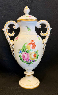 Herend Hungary Hand-Painted Porcelain Lidded Urn Vase - Bouquet de Fruits (10”)