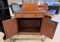 Antique Wood Cabinet with Raised Backsplash and Diamond Panel Doors