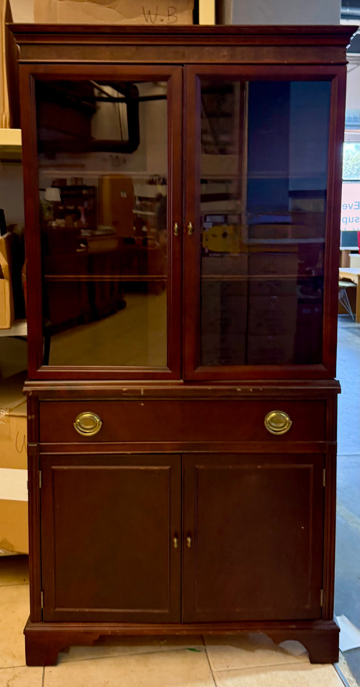 Vintage Knechtel Homewood Mahogany Corner China Cabinet & Display Hutch