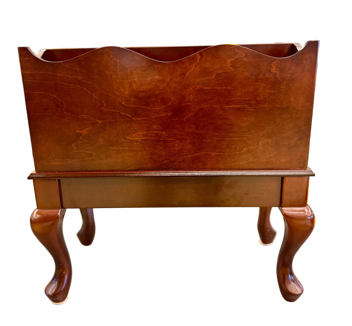 Classic Mahogany-Finished Wooden Magazine Rack with Cabriole Legs and Dual Compartments