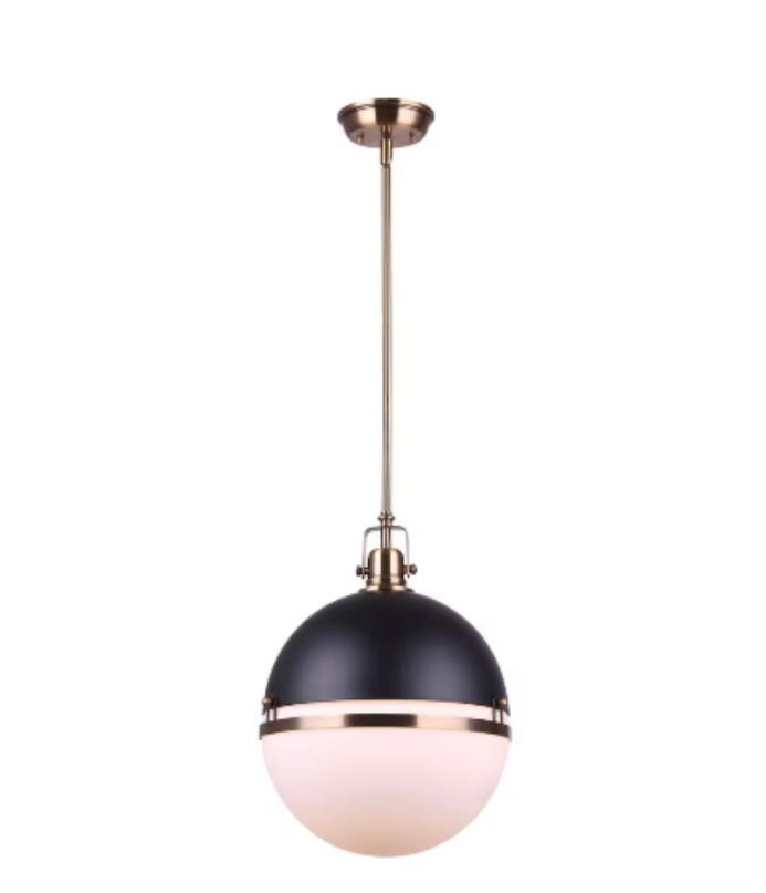 Canarm Nyla 1-Light Matte Black and Gold Pendant with Opal Glass