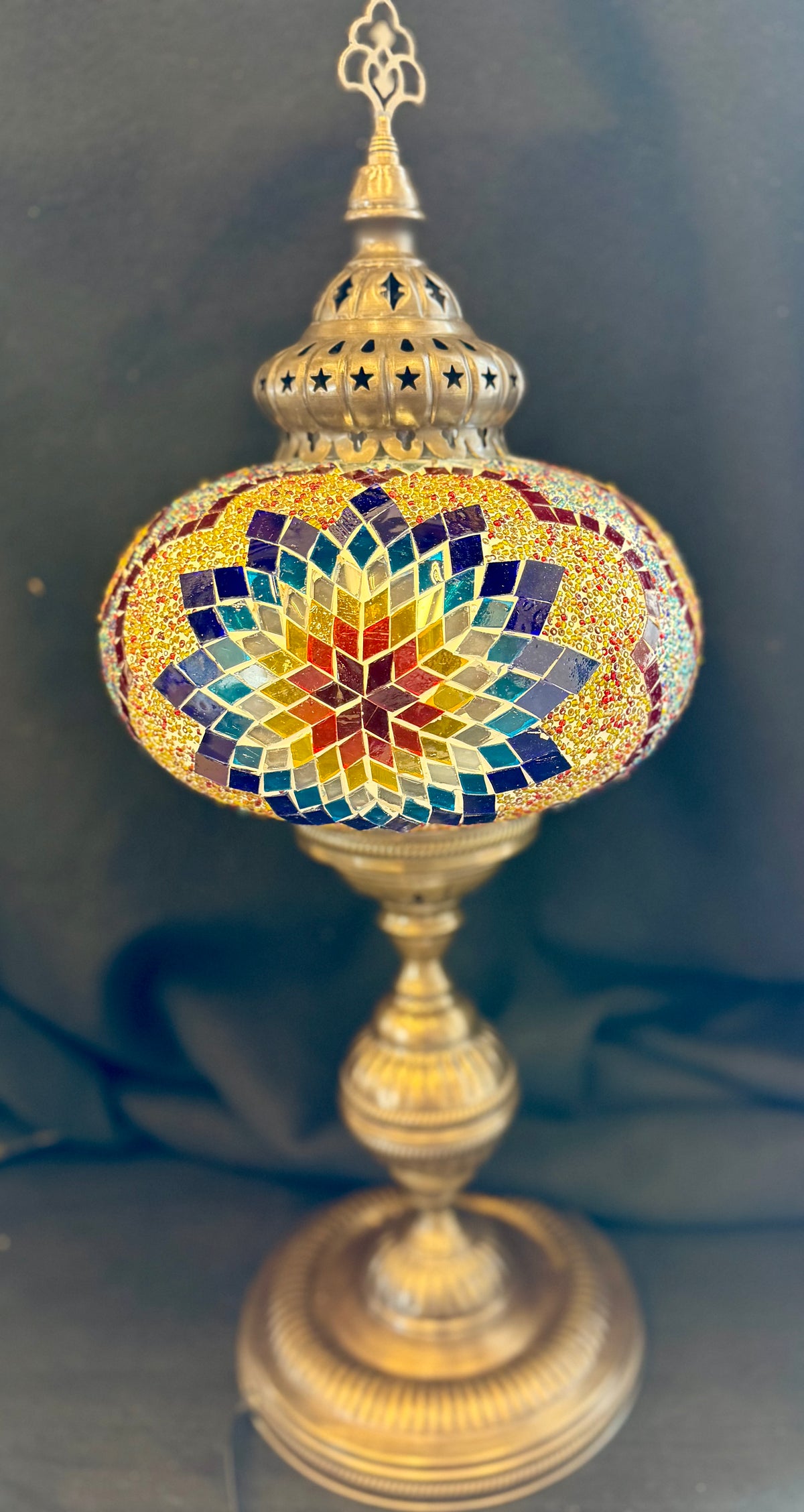 Handcrafted Turkish Mosaic Glass Table Lamp with Antique Brass Finish