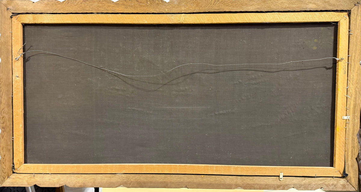 Vintage Velvet Paradise: Luminous Black Velvet Mountain Landscape with Custom Carved Wooden Frame