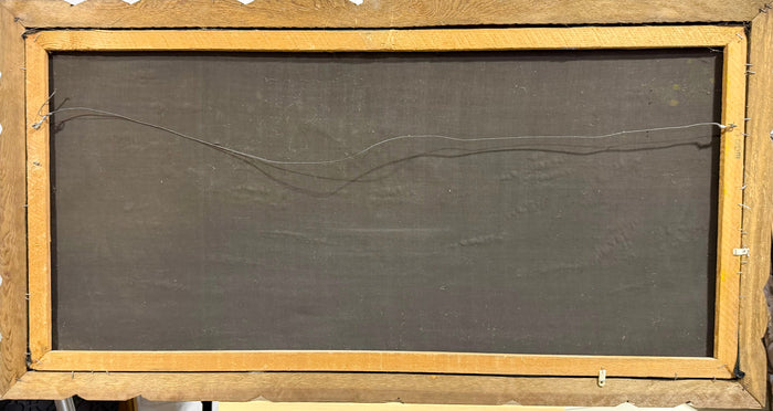 Vintage Velvet Paradise: Luminous Black Velvet Mountain Landscape with Custom Carved Wooden Frame