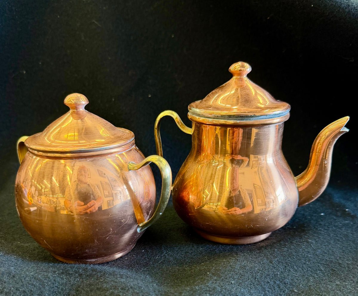 Vintage Taurus Copper & Brass 4-Piece Tea Service Set – Made in Portugal
