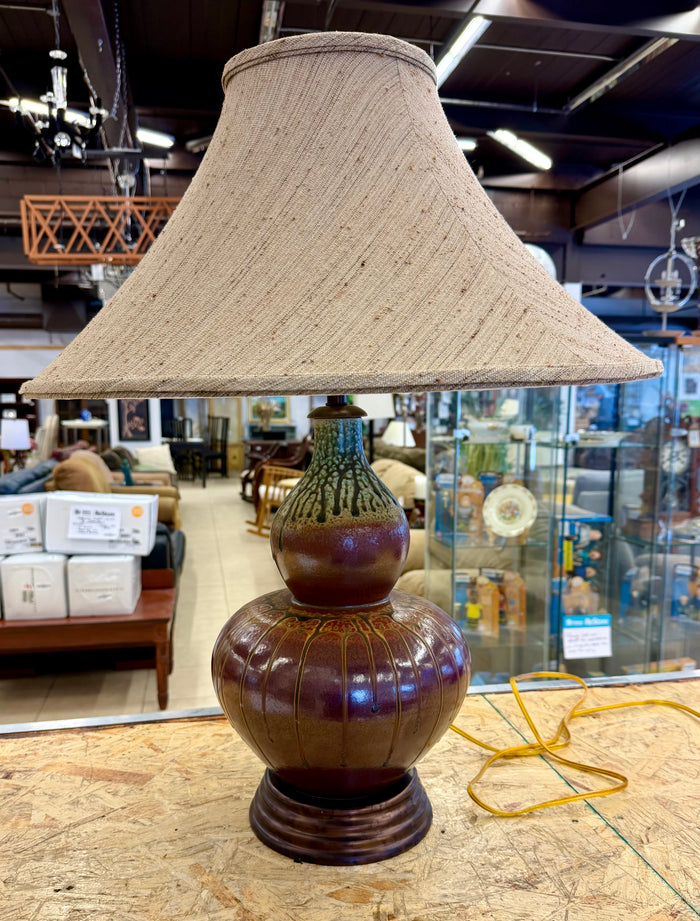 Frederick Cooker Blown Glass - Double Gourd Lamp with Original Base and Shade