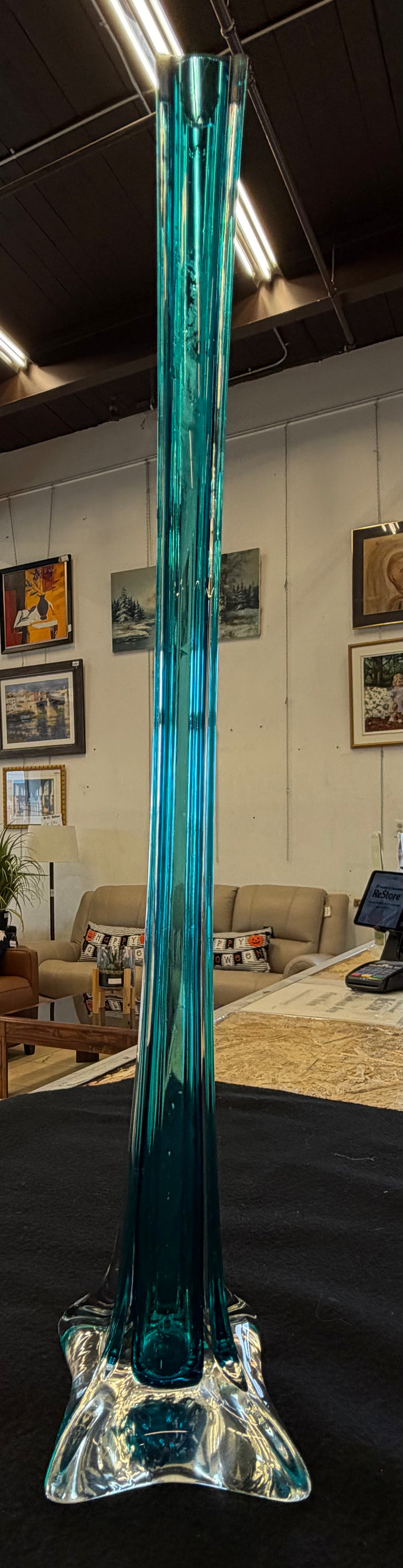 Vibrant Mid-Century Murano Sommerso Turquoise and Clear Art Glass Campanella Vase