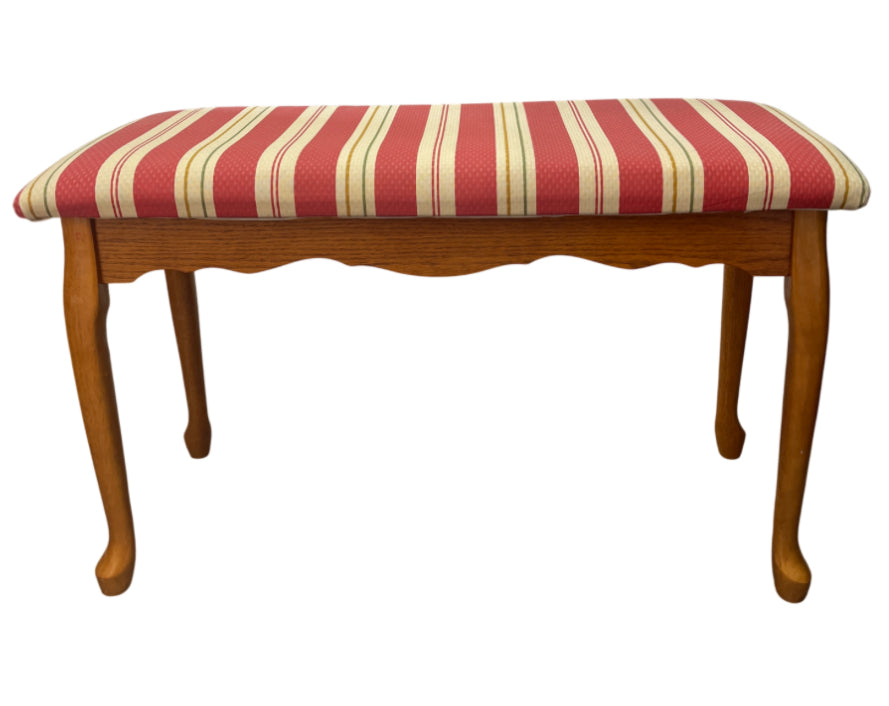 Vintage Wooden Bench with Red/Cream Cushion Seat