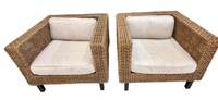 Woven Seagrass & Linen Armchairs (Pair)