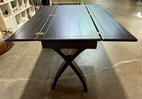 Convertible Space-Saving Black Wood Drop-Leaf Console-to-Dining Table with Architectural X-Base