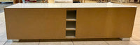 Modern High-Gloss White Low-Profile TV Bench & Media Console Console with Storage Drawers & Shelves