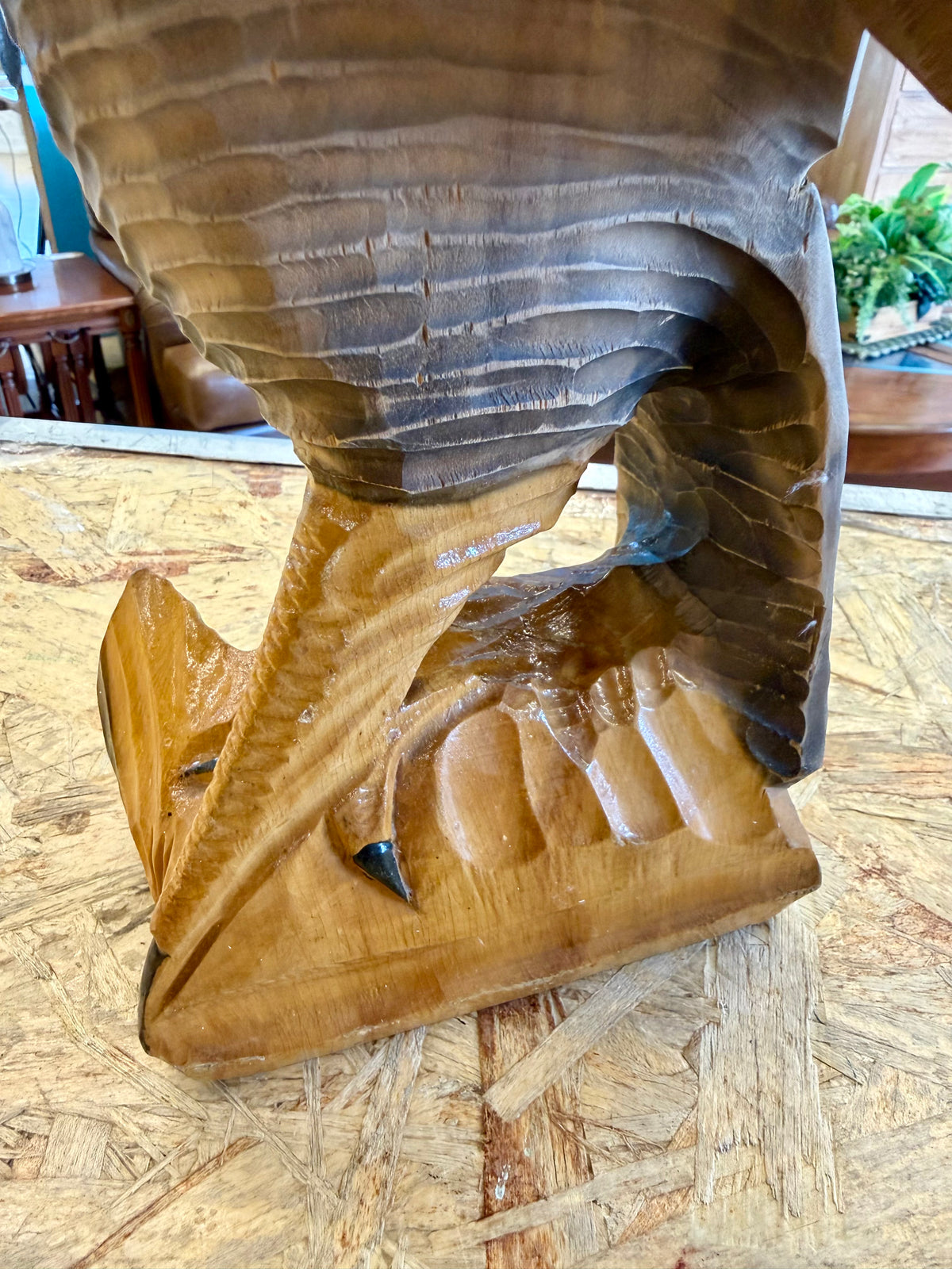 Large Hand-Carved Wooden Eagle In-Flight Sculpture – Soviet Ukrainian Folk Art