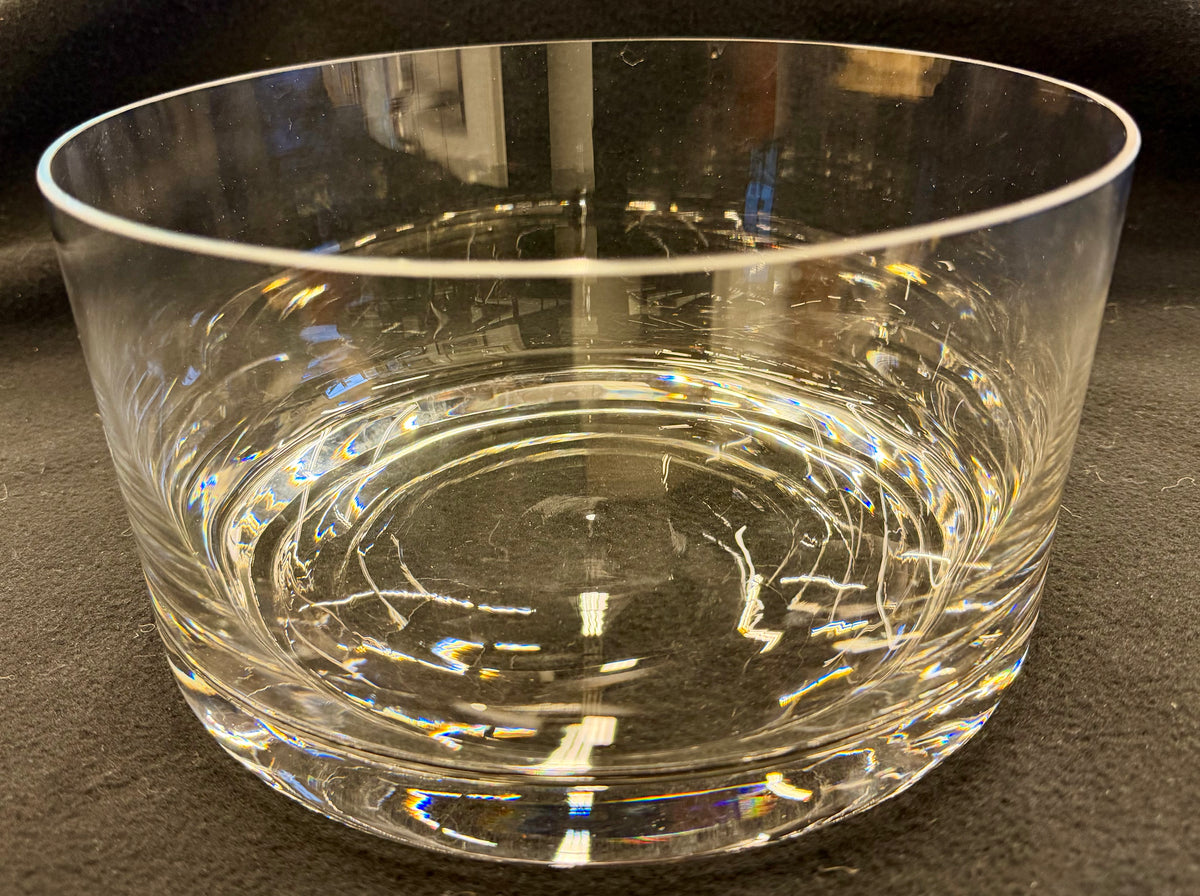 Modernist Heavyweight Crystal Cylinder Centerpiece Bowl – Minimalist Clear Art Glass Statement Piece