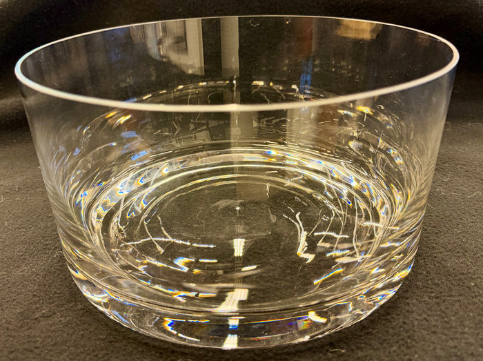 Modernist Heavyweight Crystal Cylinder Centerpiece Bowl – Minimalist Clear Art Glass Statement Piece