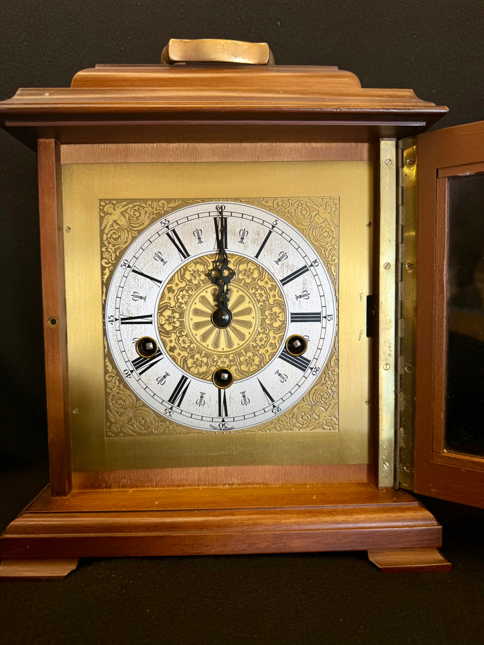 Vintage German Triple Chime Bracket Clock - Franz Hermle Movement - Cherry Finish - 11.5"