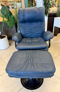 Cozy Retro Blue Combination Leather Swivel Recliner and Ottoman Set