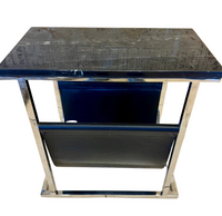 Sleek Modern Black Marble and Chrome Accent Table with Integrated Magazine Sling