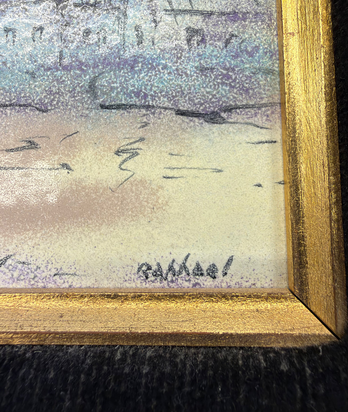 Vintage Artist-Signed Enamel Oil Miniature Landscape "River's Edge" by Raffael