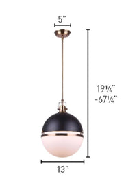 Canarm Nyla 1-Light Matte Black and Gold Pendant with Opal Glass