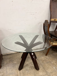 Circular Glass Dining Table w/ Wooden Legs