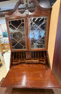Vintage Chippendale Style Secretary Desk with Glass Bookcase Top