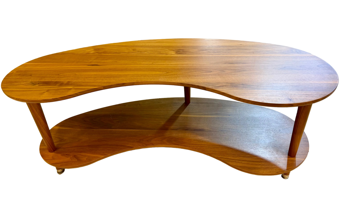 Mid-Century Solid Walnut Kidney Stafford Coffee Table and Matching Round End Table Set