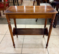 Antique Turn-of-the-Century Walnut Parlor Table with Removable White Marble Top and Magazine Rack