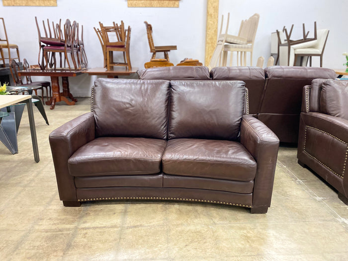 Brown Leather Sofa with Nail Head Trim Loveseat