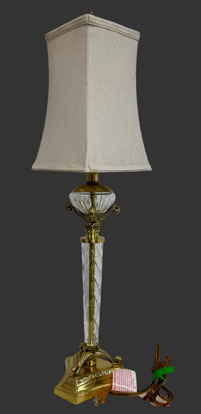 Vintage Cut Crystal and Brass Accent Table Lamp with Textured Fabric Shade