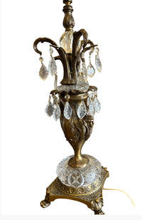 Vintage Ornate Brass & Bronze Table Lamp w/Crystals