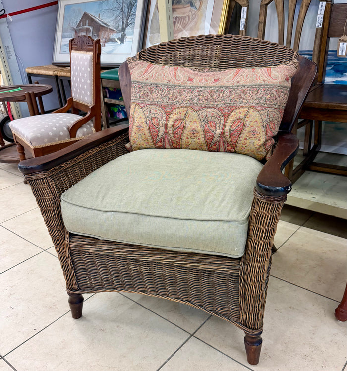Vintage Wicker Chair with Cushions