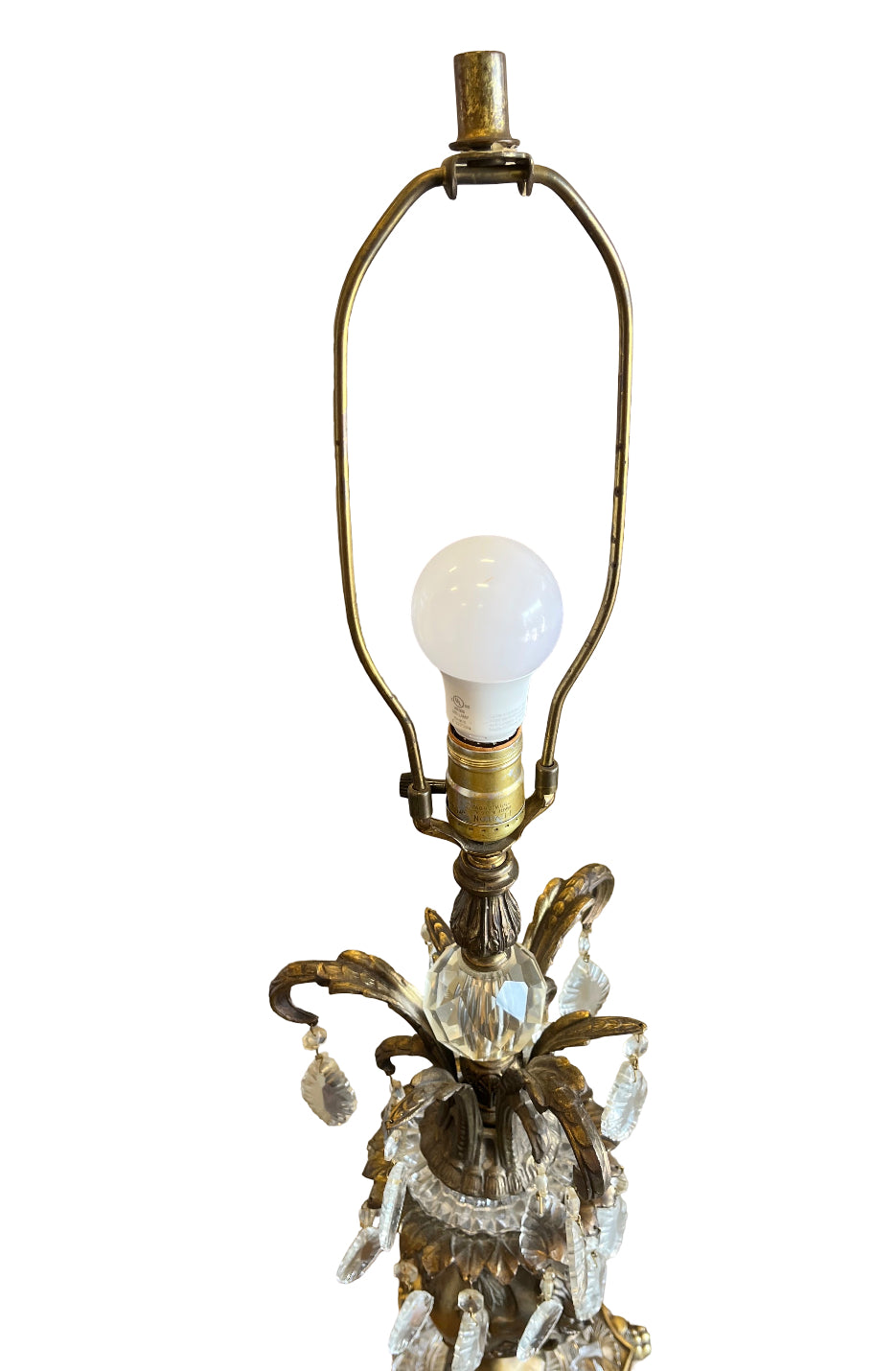 Vintage Ornate Brass & Bronze Table Lamp w/Crystals