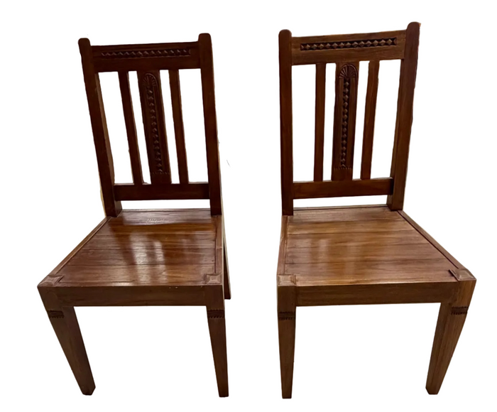 Pair of Artisanal Solid Wood Dining Chairs