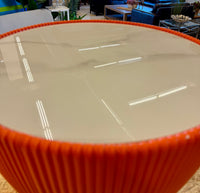 Modern Orange Pleated Side Table | Faux Marble Top & Gold Pedestal Base