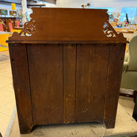 Antique Wood Cabinet with Raised Backsplash and Diamond Panel Doors