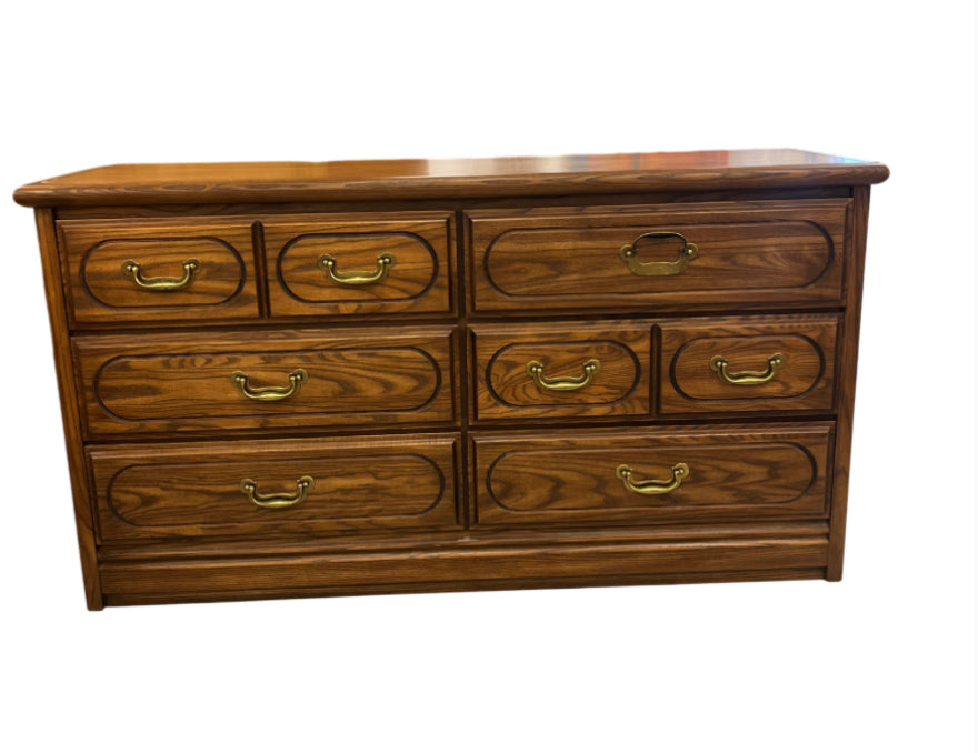 Honey Oak Wooden Dresser with Multiple Drawers