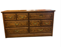 Honey Oak Wooden Dresser with Multiple Drawers