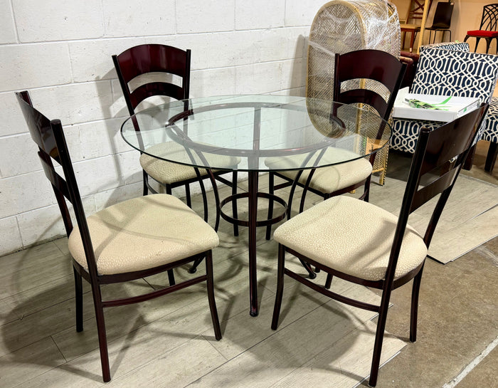 Modern Glass Top Dining Table with 4 chairs (sold as a set)