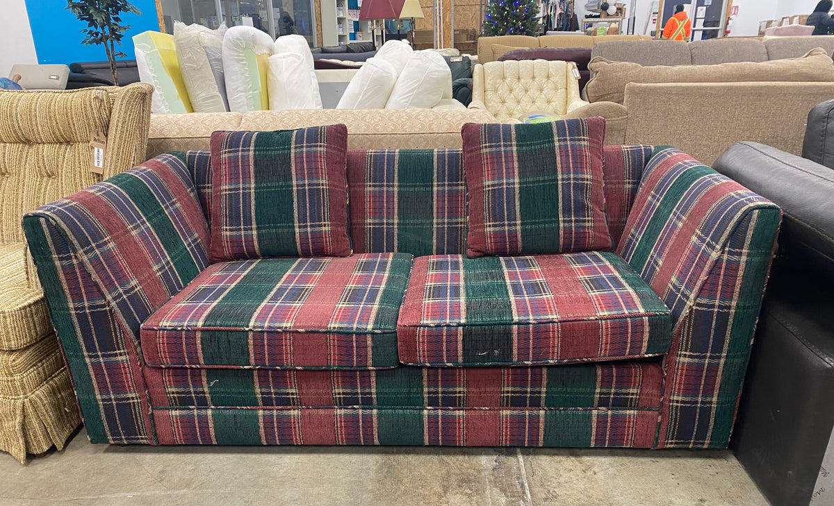 Cottage Chic Burgundy, Green and Blue Plaid Loveseat
