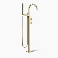 Floor-Mount Bath Filler Trim with Lever handles and Handshower (French Gold Colour)