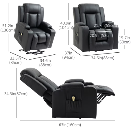 Electric Power Lift Recliner Chair for Elderly w/ Cup Holders, Black