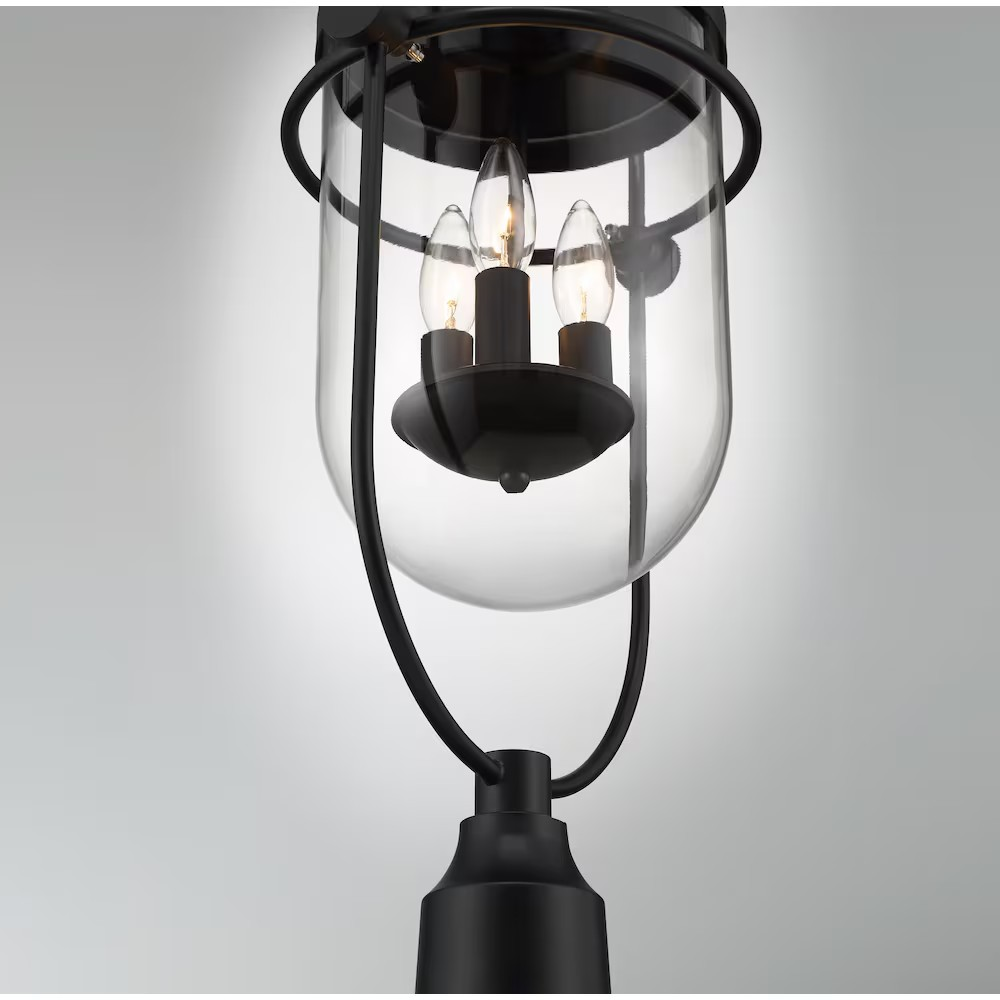 Lowell 3-Light 10"H Outdoor Post Mount Lantern Light, Black Metal & Clear Glass